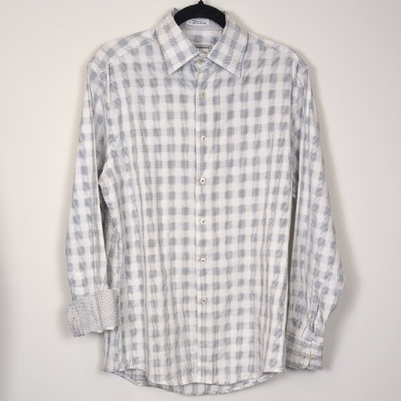 Jhane Barnes Button Down Shirt Checkered Plaid Cotton Flip Convertible Cuffs - Picture 11 of 11